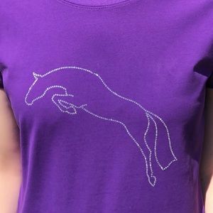EQ-STAR Jumping Horse Rhinestone Purple Tshirt